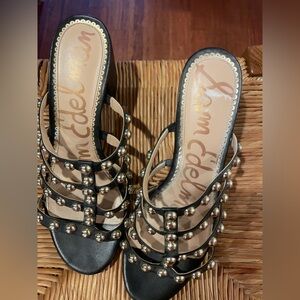 Sam Edelman Sandals  size 8 Suri Black Leather Stud Strappy Block Heels